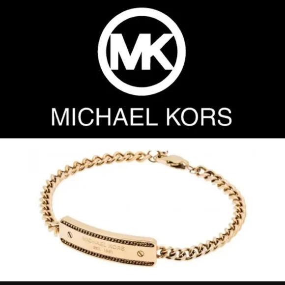 Michael Kors Bracelet Logo Plaque Chain Link Rose Gold Plate Stainless Steel NWT - Picture 2 of 15
